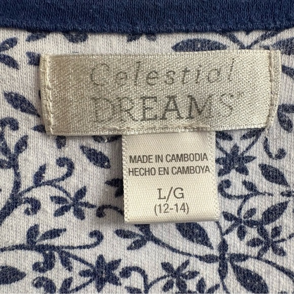 Celestial Dreams Elegant Blue and White Women's Large Pajama Set Comfy Cozy - Picture 3 of 5